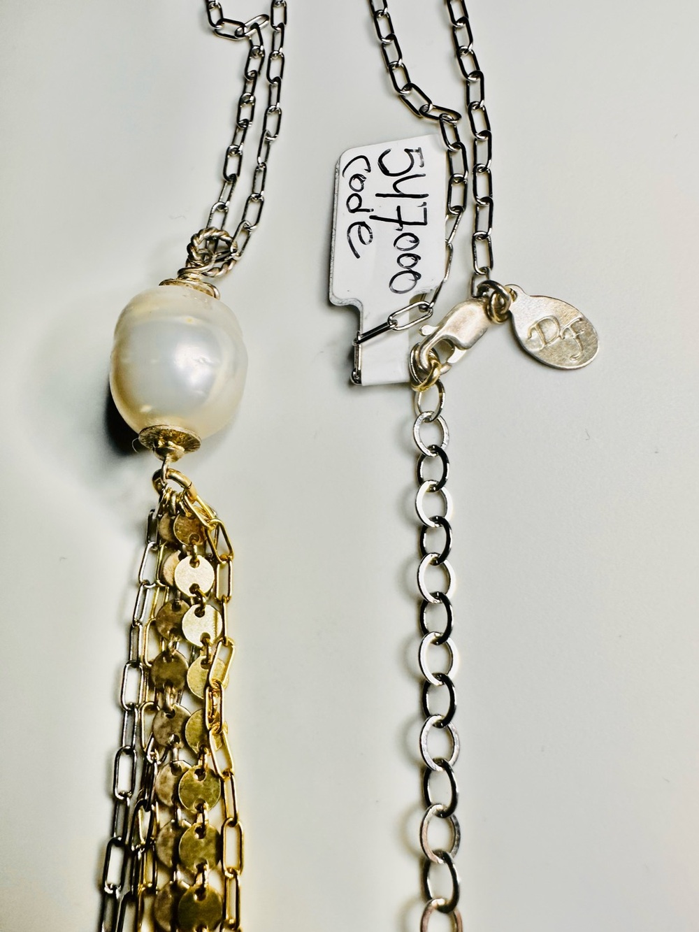 Pearl & Mixed Metal Link Necklace